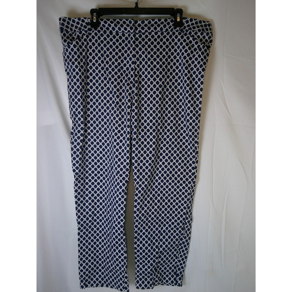 Valerie Stevens Womens Pants Size‎ 20W Navy White Geometric Print Casual Stretch